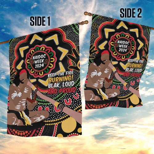 Australia Didgeridoo NAIDOC Week 2024 Garden Flag Keep The Fire Burning Blak Loud and Proud