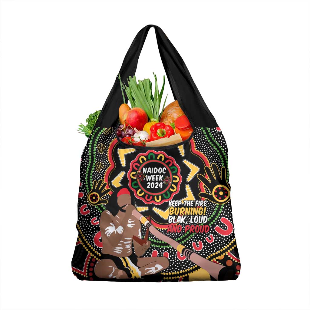 Australia Didgeridoo NAIDOC Week 2024 Grocery Bag Keep The Fire Burning Blak Loud and Proud