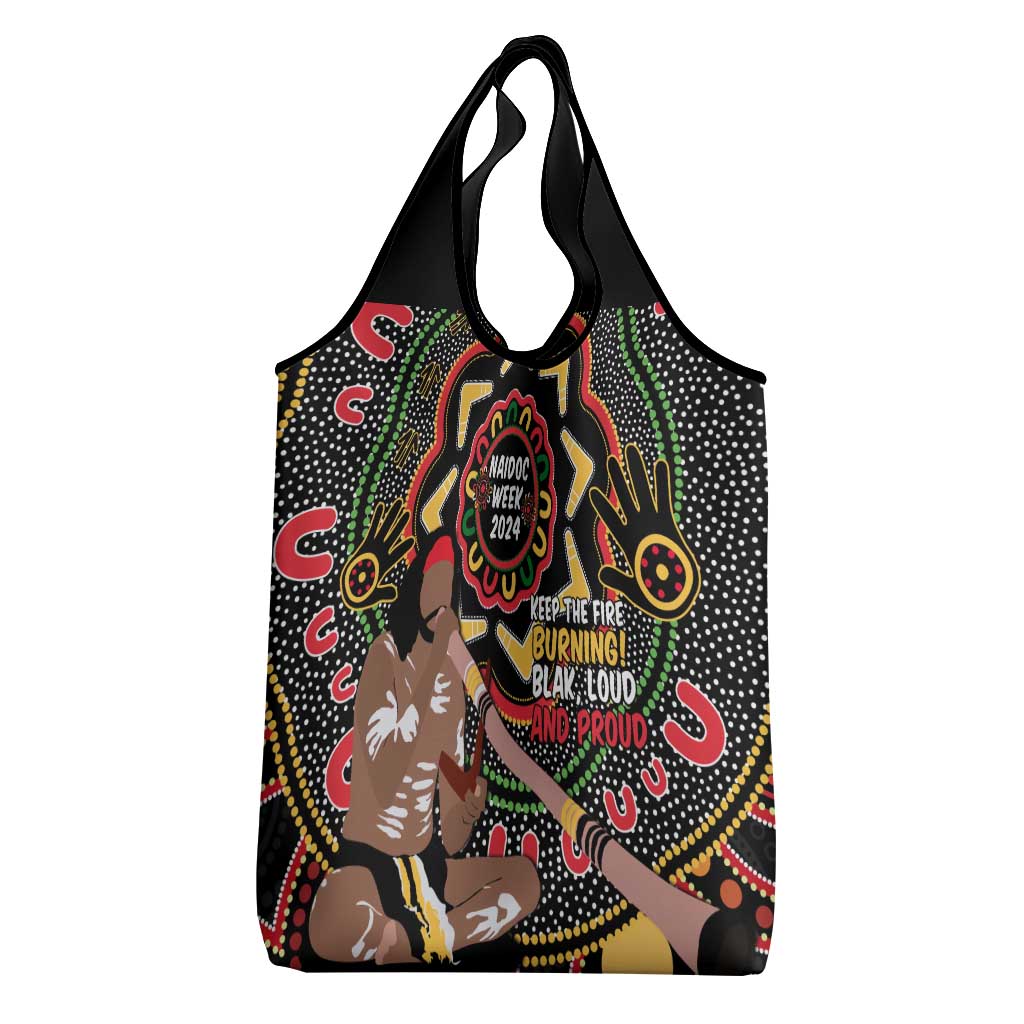 Australia Didgeridoo NAIDOC Week 2024 Grocery Bag Keep The Fire Burning Blak Loud and Proud