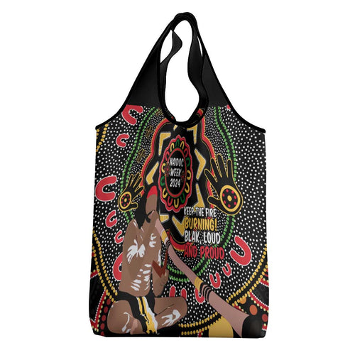 Australia Didgeridoo NAIDOC Week 2024 Grocery Bag Keep The Fire Burning Blak Loud and Proud