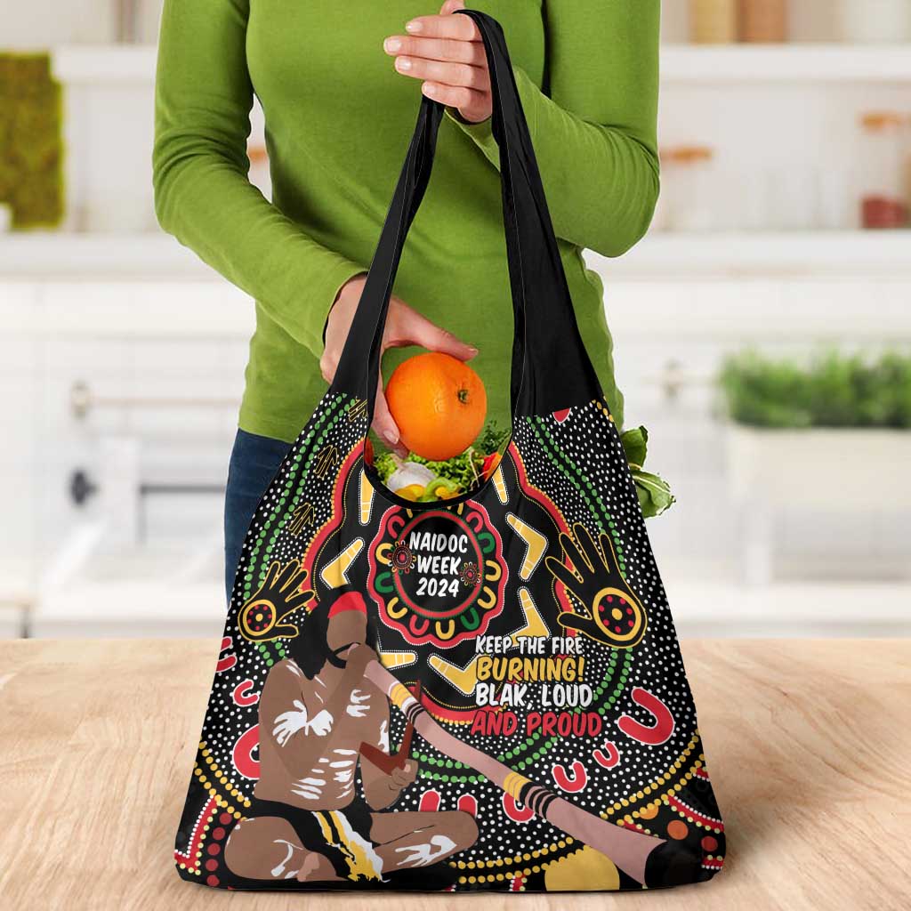 Australia Didgeridoo NAIDOC Week 2024 Grocery Bag Keep The Fire Burning Blak Loud and Proud