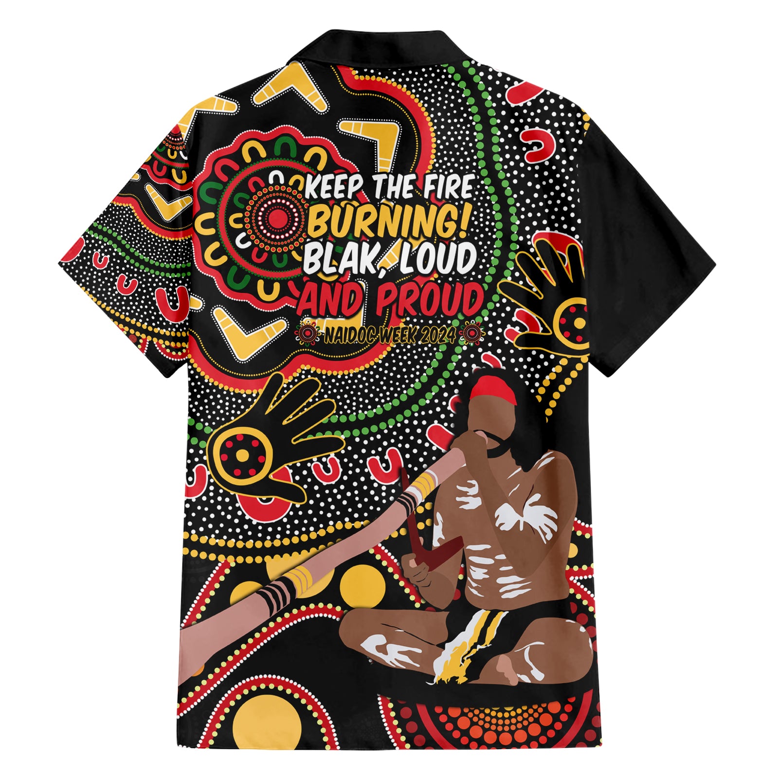 Australia Didgeridoo NAIDOC Week 2024 Hawaiian Shirt Keep The Fire Burning Blak Loud and Proud