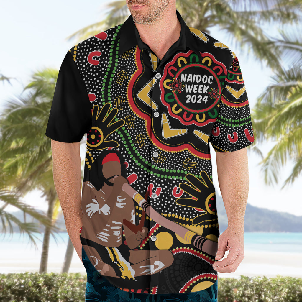 Australia Didgeridoo NAIDOC Week 2024 Hawaiian Shirt Keep The Fire Burning Blak Loud and Proud