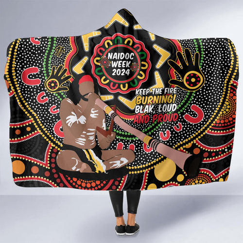 Australia Didgeridoo NAIDOC Week 2024 Hooded Blanket Keep The Fire Burning Blak Loud and Proud