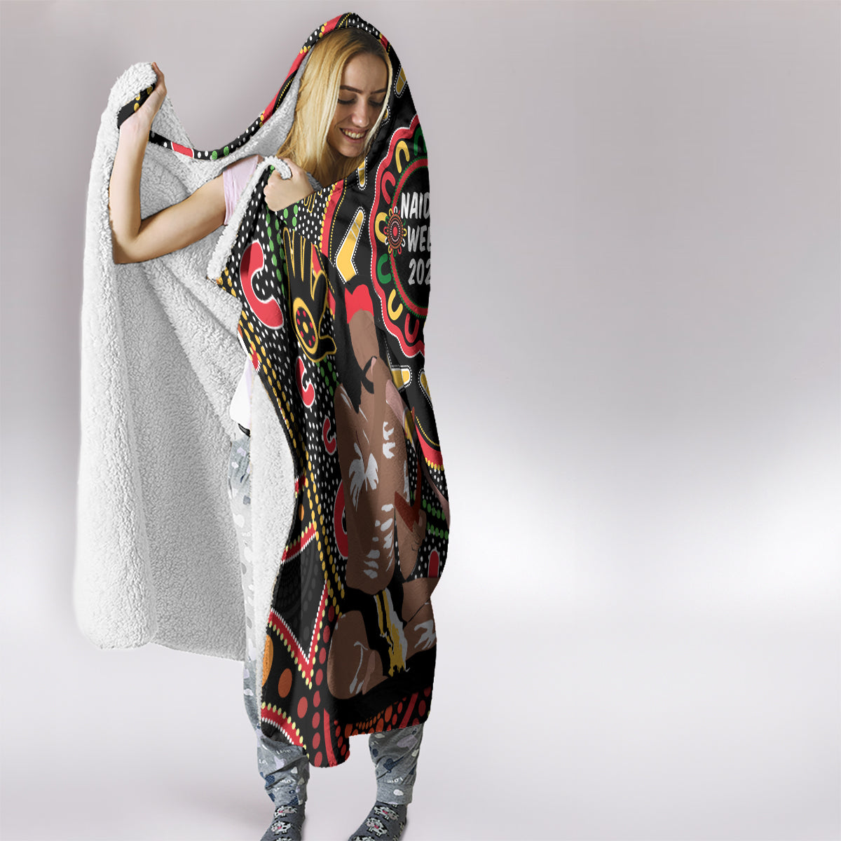 Australia Didgeridoo NAIDOC Week 2024 Hooded Blanket Keep The Fire Burning Blak Loud and Proud