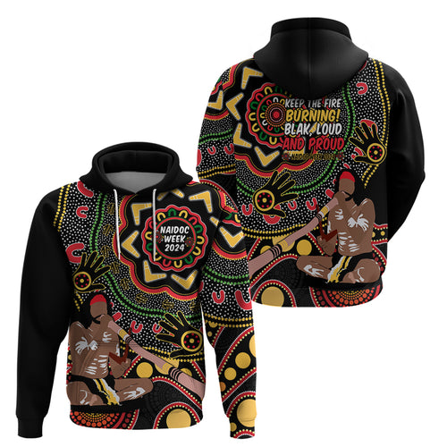 Australia Didgeridoo NAIDOC Week 2024 Hoodie Keep The Fire Burning Blak Loud and Proud