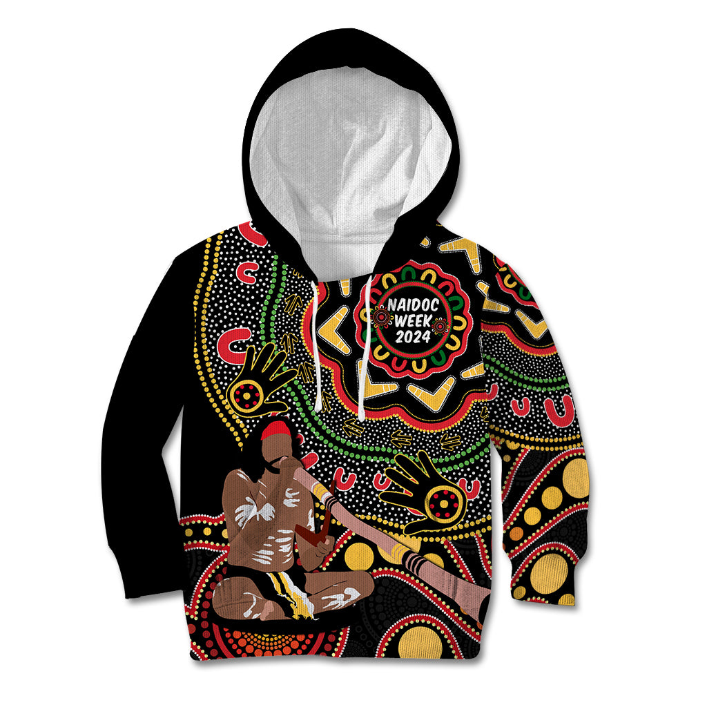 Australia Didgeridoo NAIDOC Week 2024 Kid Hoodie Keep The Fire Burning Blak Loud and Proud