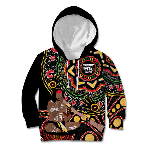 Australia Didgeridoo NAIDOC Week 2024 Kid Hoodie Keep The Fire Burning Blak Loud and Proud