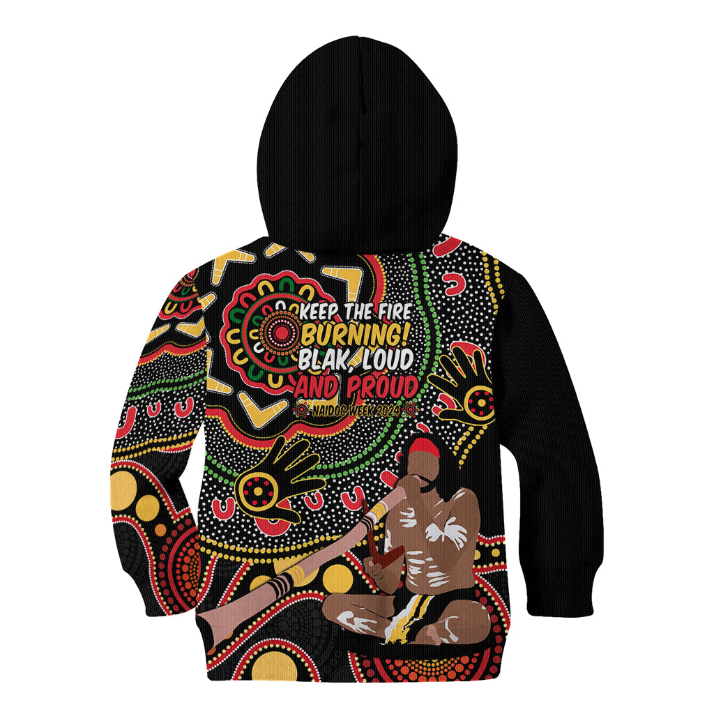 Australia Didgeridoo NAIDOC Week 2024 Kid Hoodie Keep The Fire Burning Blak Loud and Proud