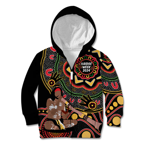 Australia Didgeridoo NAIDOC Week 2024 Kid Hoodie Keep The Fire Burning Blak Loud and Proud