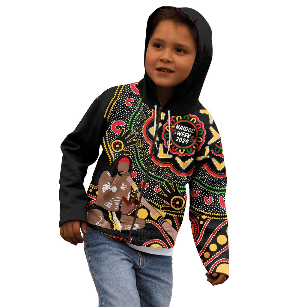 Australia Didgeridoo NAIDOC Week 2024 Kid Hoodie Keep The Fire Burning Blak Loud and Proud