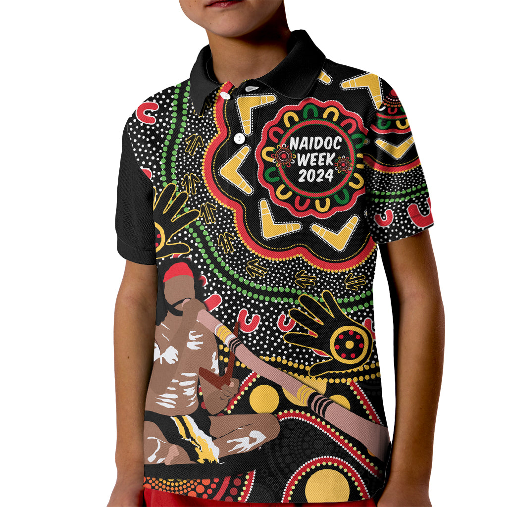 Australia Didgeridoo NAIDOC Week 2024 Kid Polo Shirt Keep The Fire Burning Blak Loud and Proud