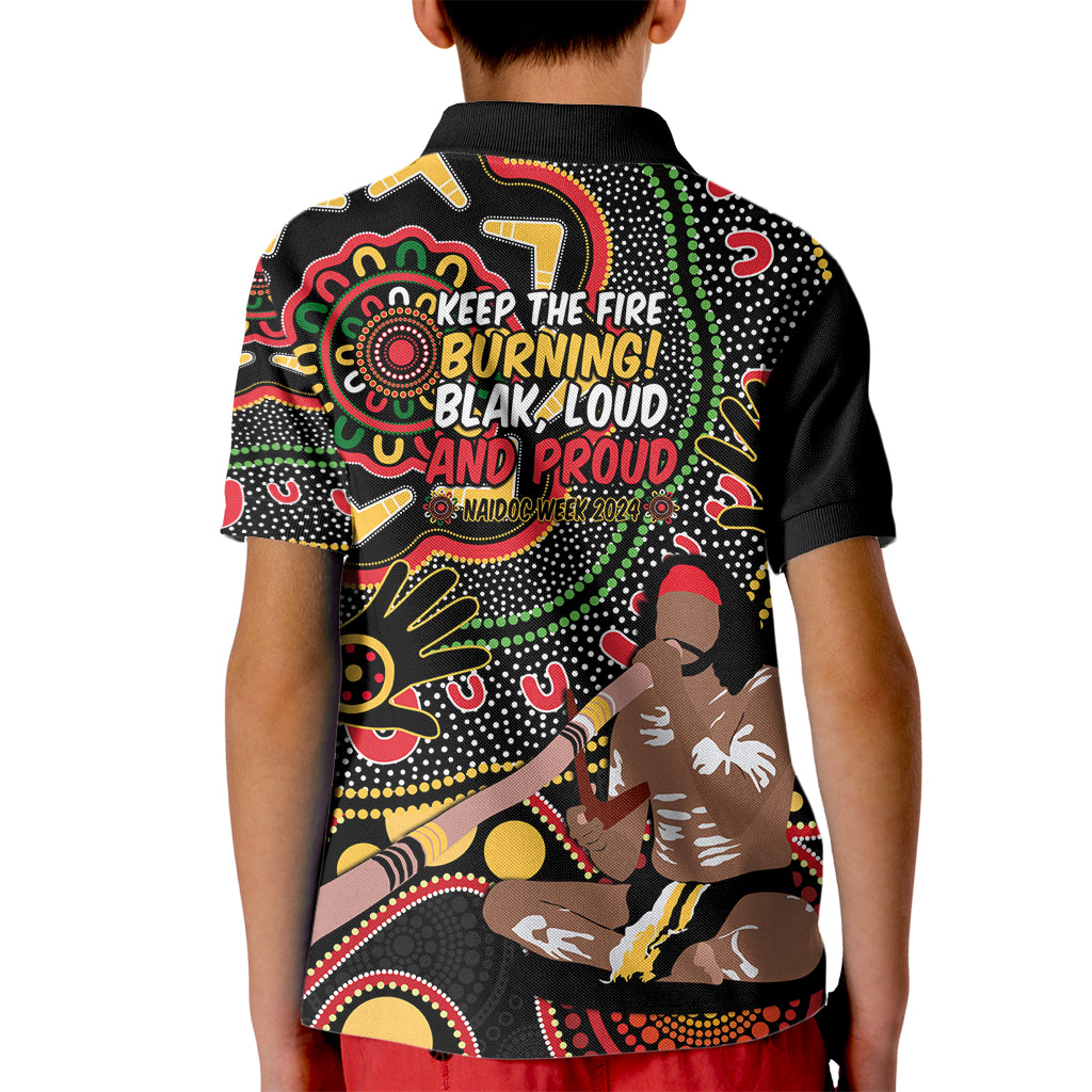 Australia Didgeridoo NAIDOC Week 2024 Kid Polo Shirt Keep The Fire Burning Blak Loud and Proud