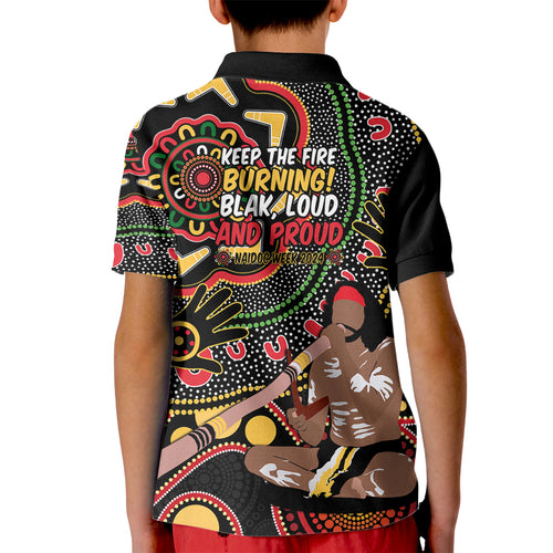 Australia Didgeridoo NAIDOC Week 2024 Kid Polo Shirt Keep The Fire Burning Blak Loud and Proud