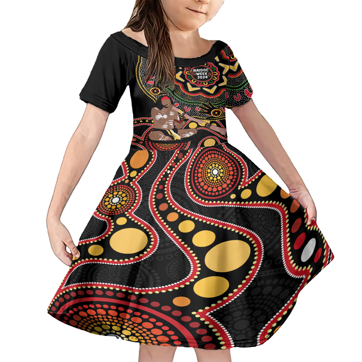 Australia Didgeridoo NAIDOC Week 2024 Kid Short Sleeve Dress Keep The Fire Burning Blak Loud and Proud