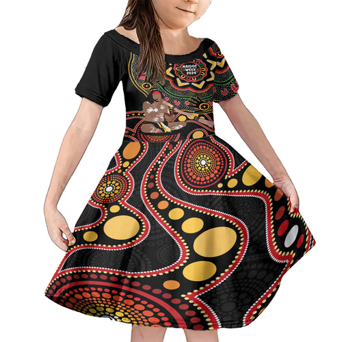 Australia Didgeridoo NAIDOC Week 2024 Kid Short Sleeve Dress Keep The Fire Burning Blak Loud and Proud