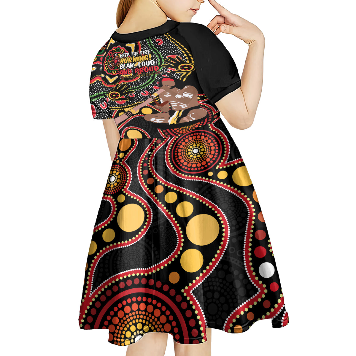 Australia Didgeridoo NAIDOC Week 2024 Kid Short Sleeve Dress Keep The Fire Burning Blak Loud and Proud