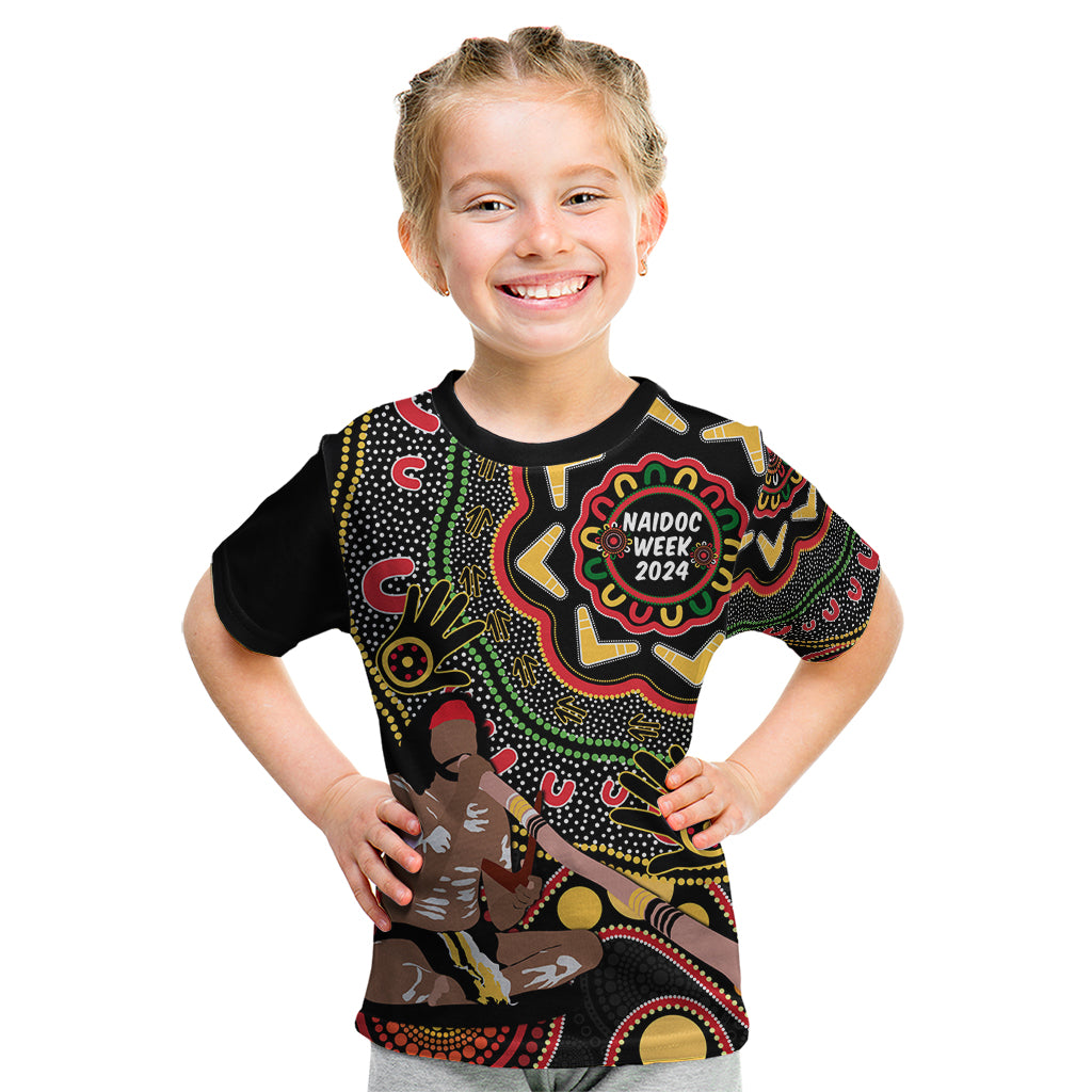 Australia Didgeridoo NAIDOC Week 2024 Kid T Shirt Keep The Fire Burning Blak Loud and Proud