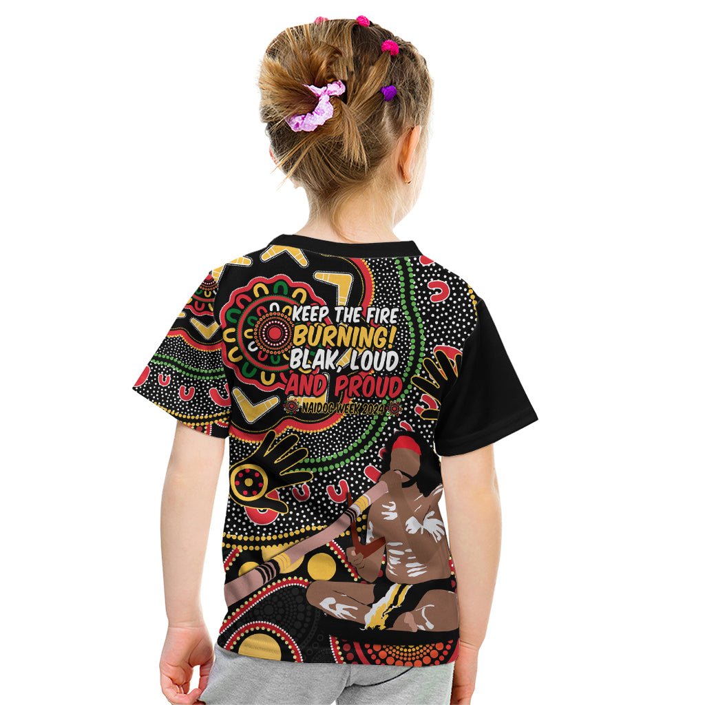 Australia Didgeridoo NAIDOC Week 2024 Kid T Shirt Keep The Fire Burning Blak Loud and Proud