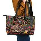 Australia Didgeridoo NAIDOC Week 2024 Leather Tote Bag Keep The Fire Burning Blak Loud and Proud