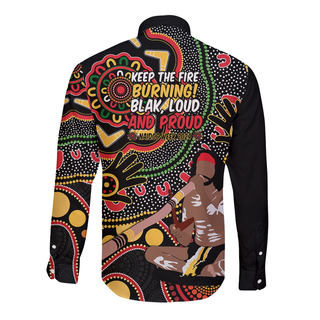 Australia Didgeridoo NAIDOC Week 2024 Long Sleeve Button Shirt Keep The Fire Burning Blak Loud and Proud