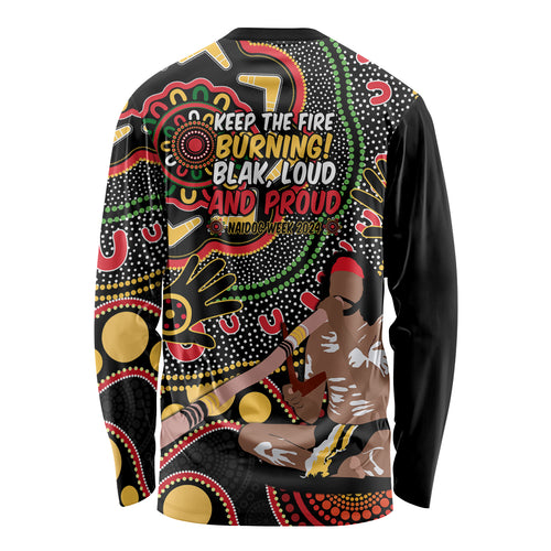 Australia Didgeridoo NAIDOC Week 2024 Long Sleeve Shirt Keep The Fire Burning Blak Loud and Proud