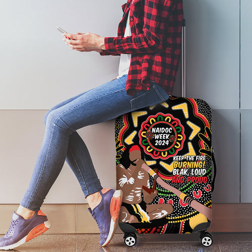 Australia Didgeridoo NAIDOC Week 2024 Luggage Cover Keep The Fire Burning Blak Loud and Proud