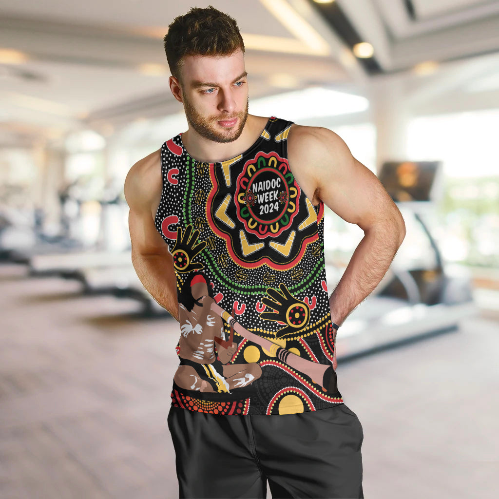 Australia Didgeridoo NAIDOC Week 2024 Men Tank Top Keep The Fire Burning Blak Loud and Proud