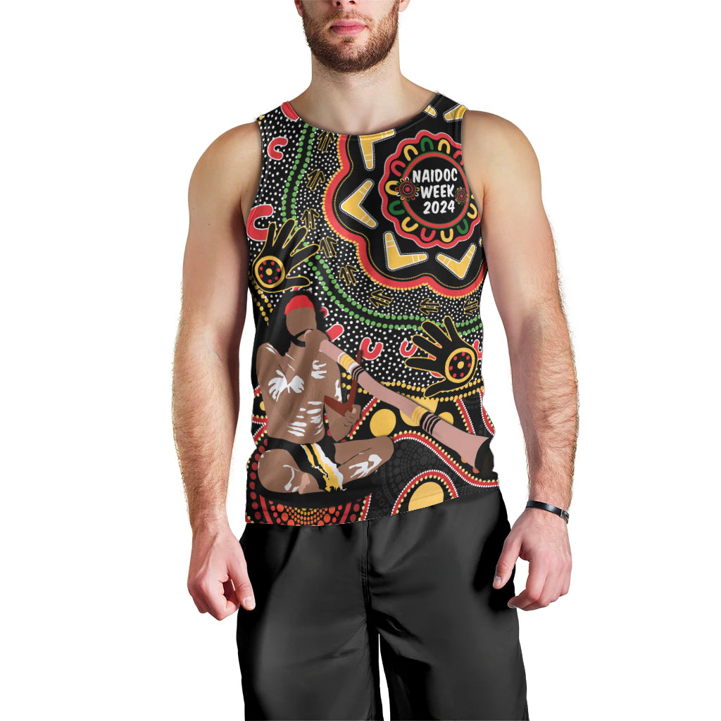 Australia Didgeridoo NAIDOC Week 2024 Men Tank Top Keep The Fire Burning Blak Loud and Proud