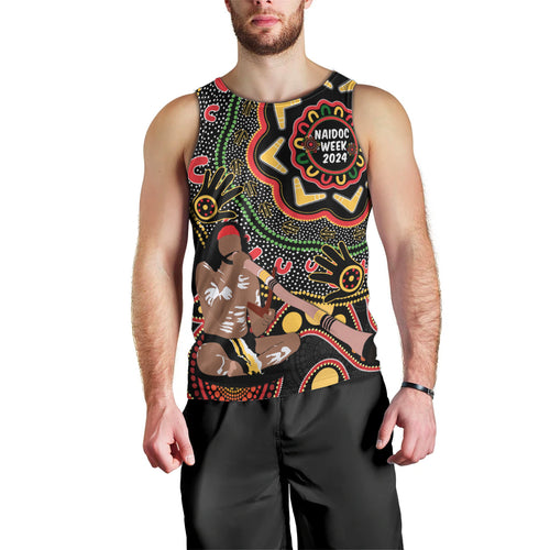 Australia Didgeridoo NAIDOC Week 2024 Men Tank Top Keep The Fire Burning Blak Loud and Proud