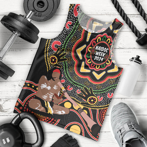 Australia Didgeridoo NAIDOC Week 2024 Men Tank Top Keep The Fire Burning Blak Loud and Proud