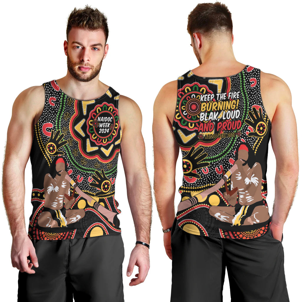 Australia Didgeridoo NAIDOC Week 2024 Men Tank Top Keep The Fire Burning Blak Loud and Proud