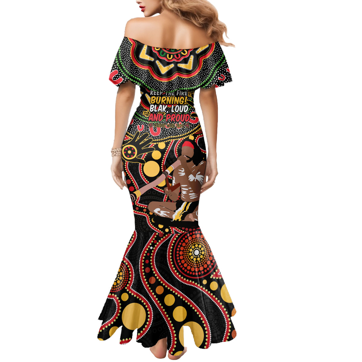 Australia Didgeridoo NAIDOC Week 2024 Mermaid Dress Keep The Fire Burning Blak Loud and Proud