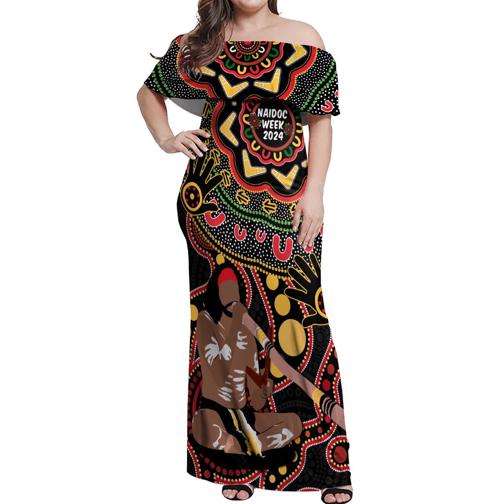 Australia Didgeridoo NAIDOC Week 2024 Off Shoulder Maxi Dress Keep The Fire Burning Blak Loud and Proud