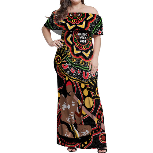 Australia Didgeridoo NAIDOC Week 2024 Off Shoulder Maxi Dress Keep The Fire Burning Blak Loud and Proud