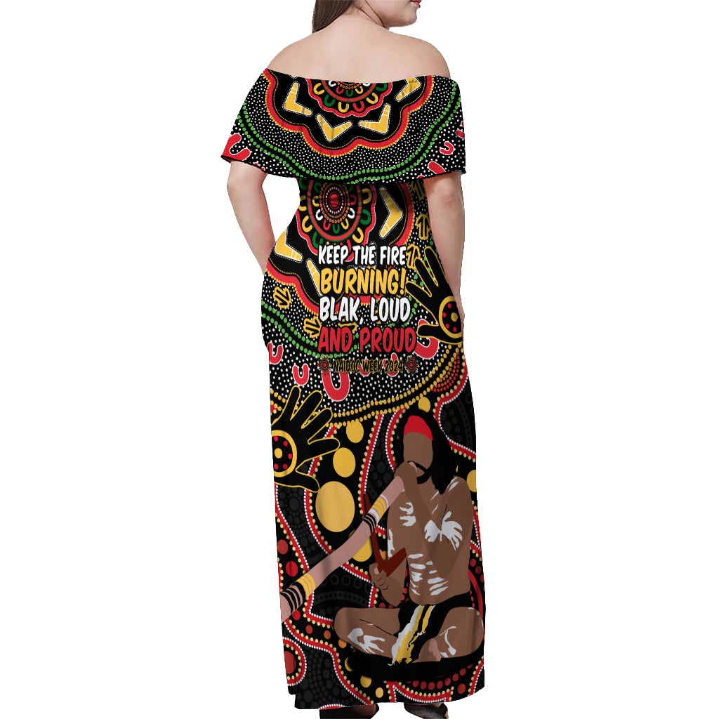 Australia Didgeridoo NAIDOC Week 2024 Off Shoulder Maxi Dress Keep The Fire Burning Blak Loud and Proud