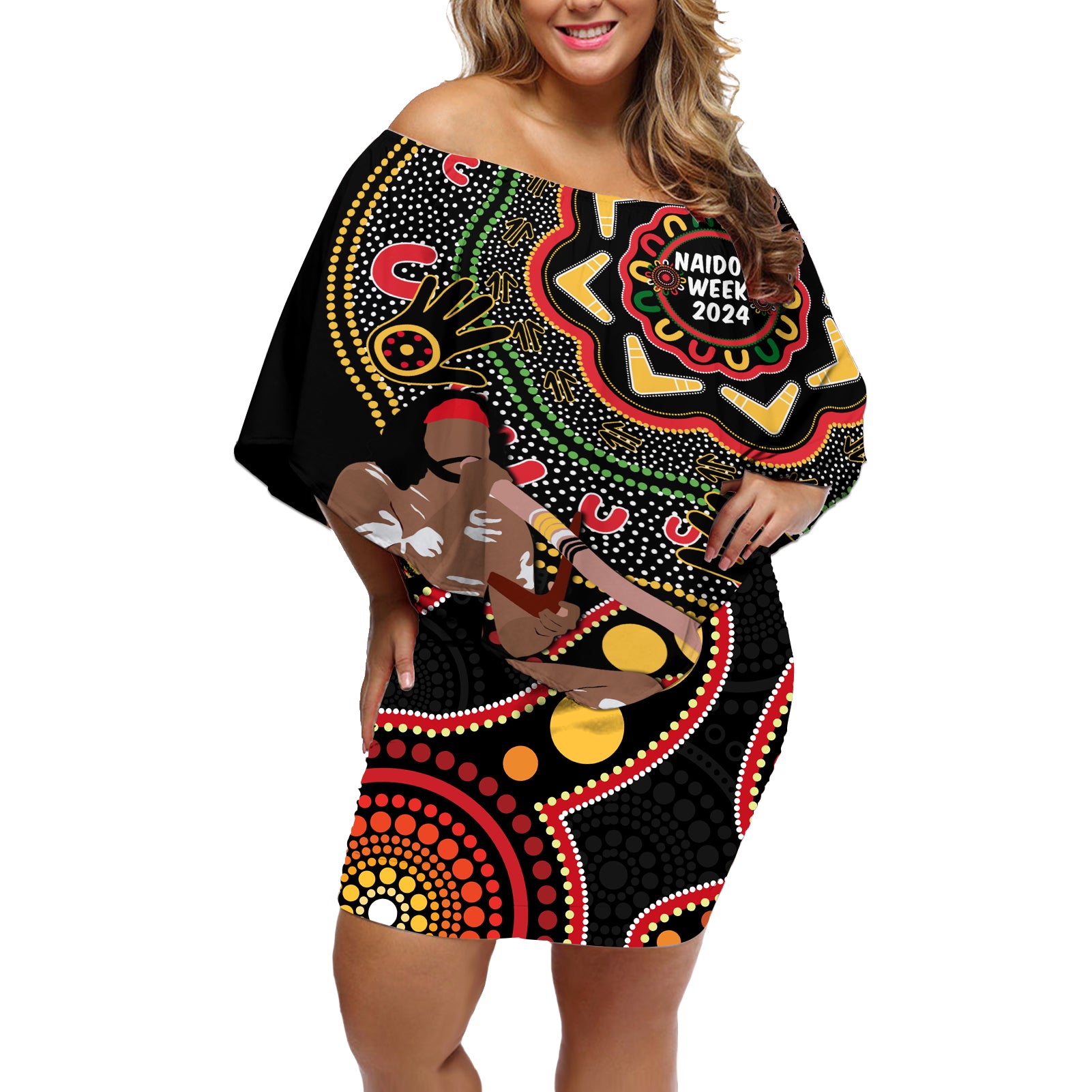 Australia Didgeridoo NAIDOC Week 2024 Off Shoulder Short Dress Keep The Fire Burning Blak Loud and Proud