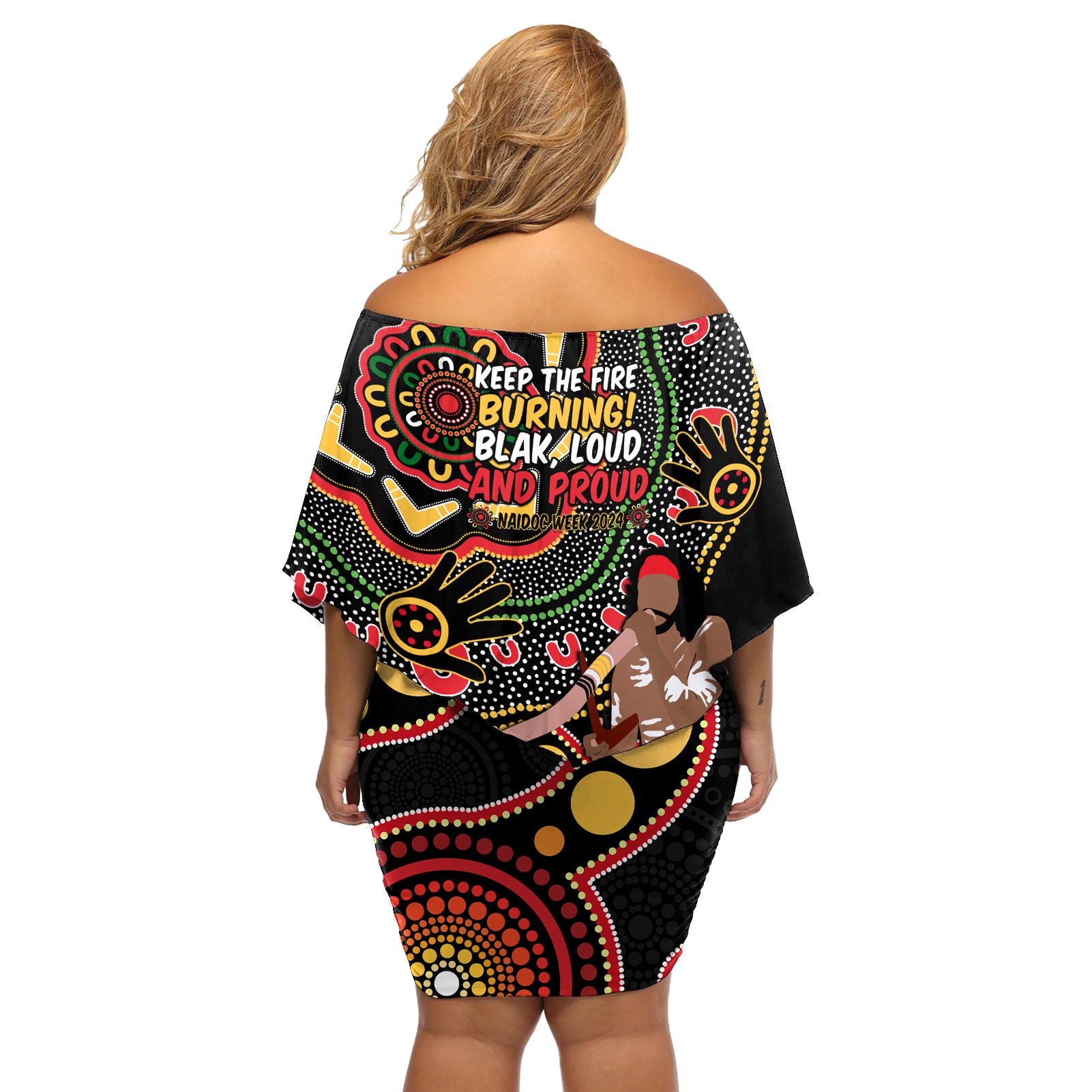 Australia Didgeridoo NAIDOC Week 2024 Off Shoulder Short Dress Keep The Fire Burning Blak Loud and Proud