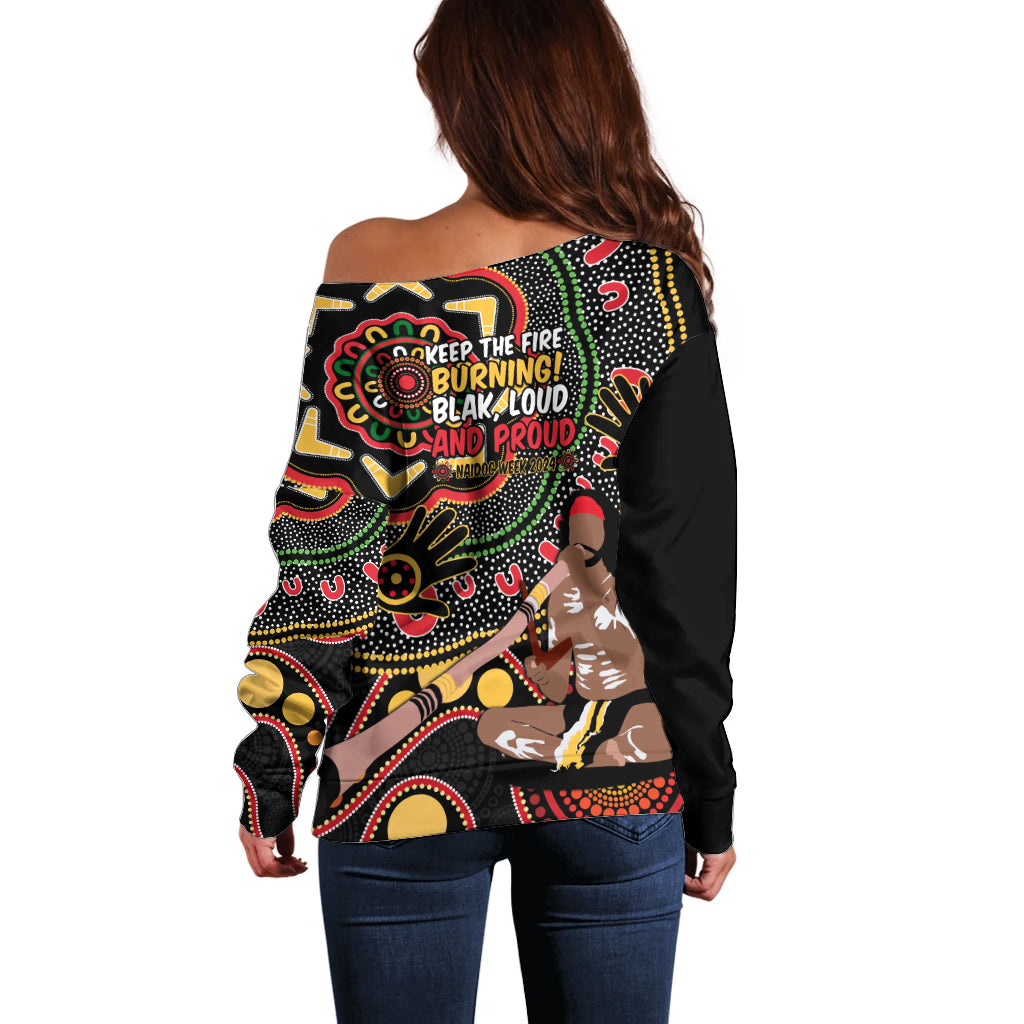Australia Didgeridoo NAIDOC Week 2024 Off Shoulder Sweater Keep The Fire Burning Blak Loud and Proud