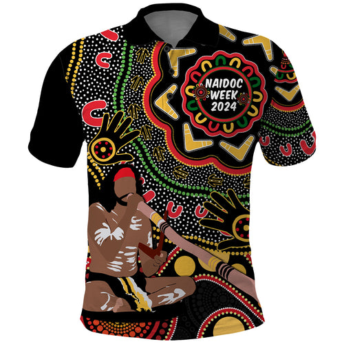 Australia Didgeridoo NAIDOC Week 2024 Polo Shirt Keep The Fire Burning Blak Loud and Proud