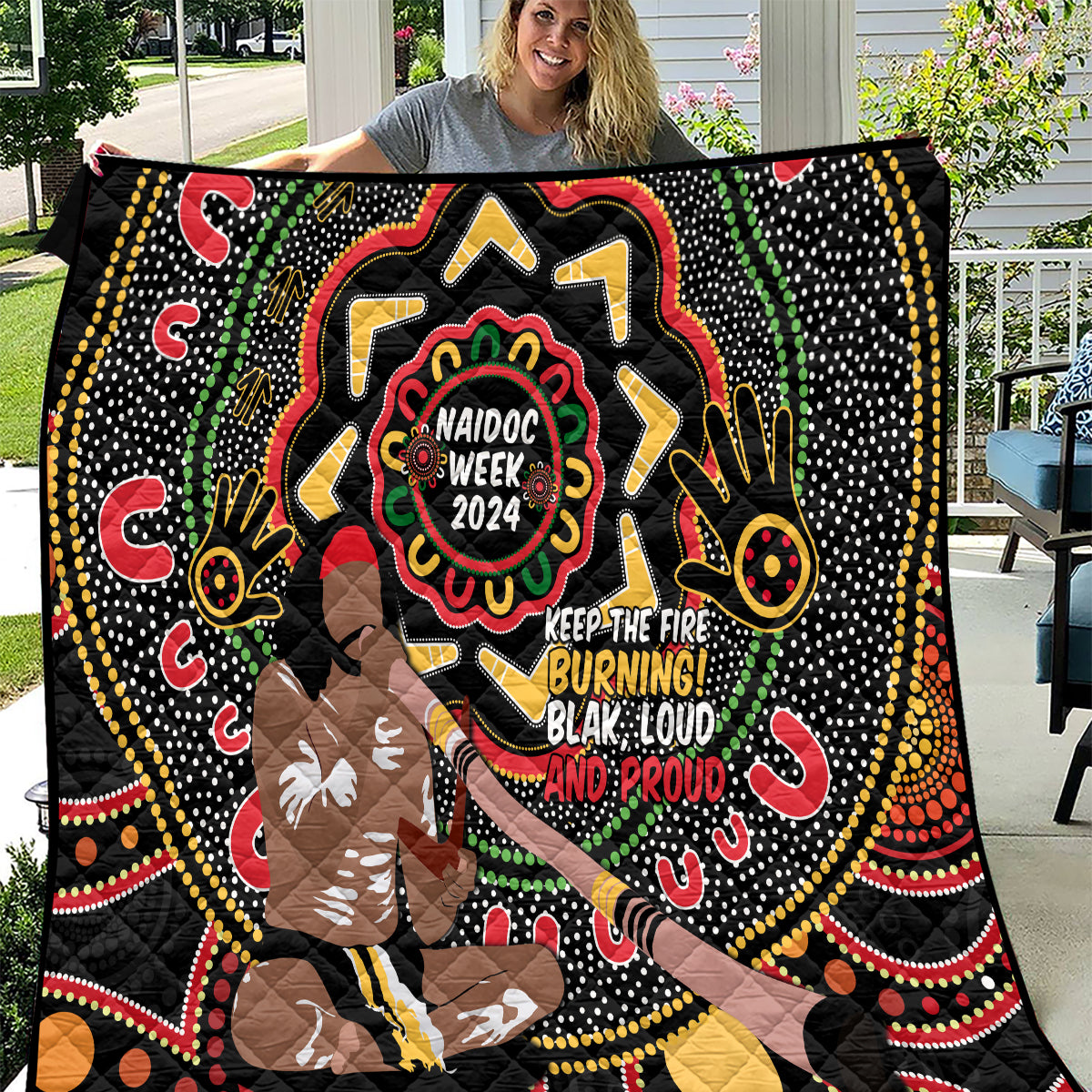 Australia Didgeridoo NAIDOC Week 2024 Quilt Keep The Fire Burning Blak Loud and Proud