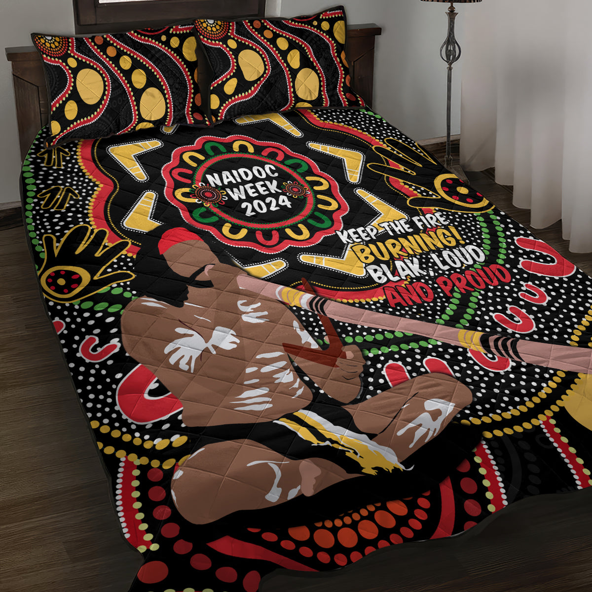 Australia Didgeridoo NAIDOC Week 2024 Quilt Bed Set Keep The Fire Burning Blak Loud and Proud