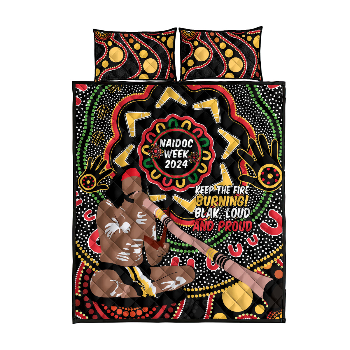Australia Didgeridoo NAIDOC Week 2024 Quilt Bed Set Keep The Fire Burning Blak Loud and Proud