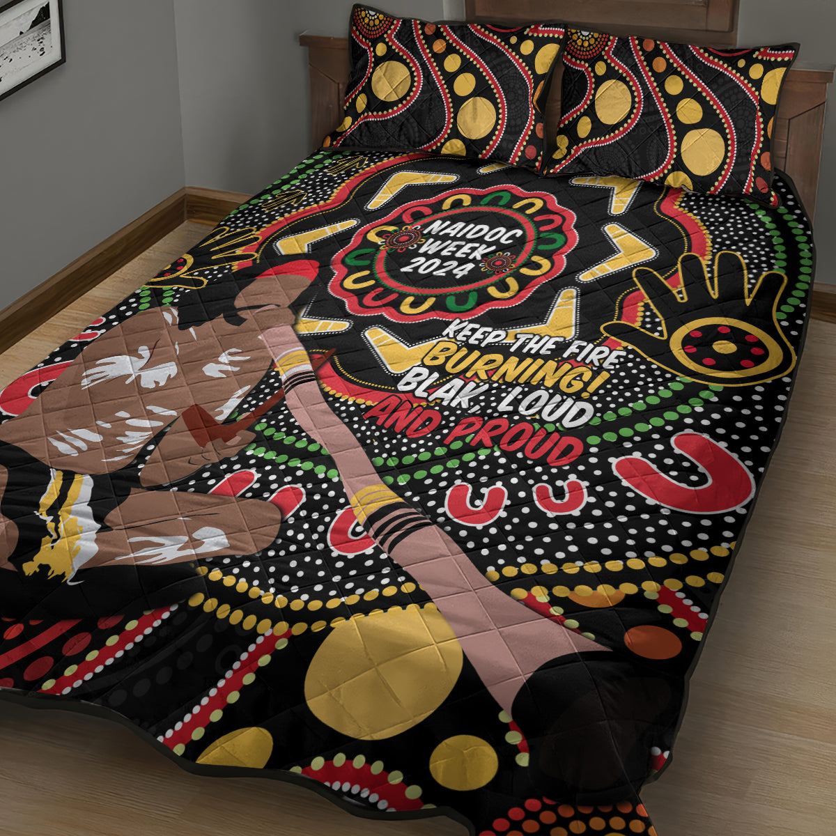 Australia Didgeridoo NAIDOC Week 2024 Quilt Bed Set Keep The Fire Burning Blak Loud and Proud