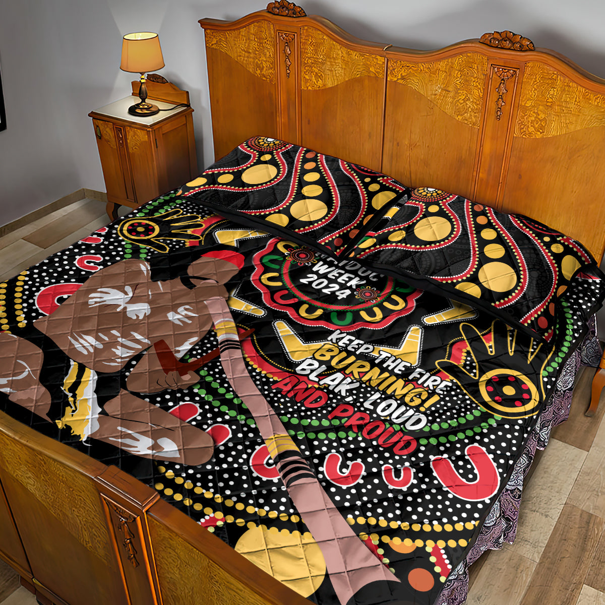Australia Didgeridoo NAIDOC Week 2024 Quilt Bed Set Keep The Fire Burning Blak Loud and Proud