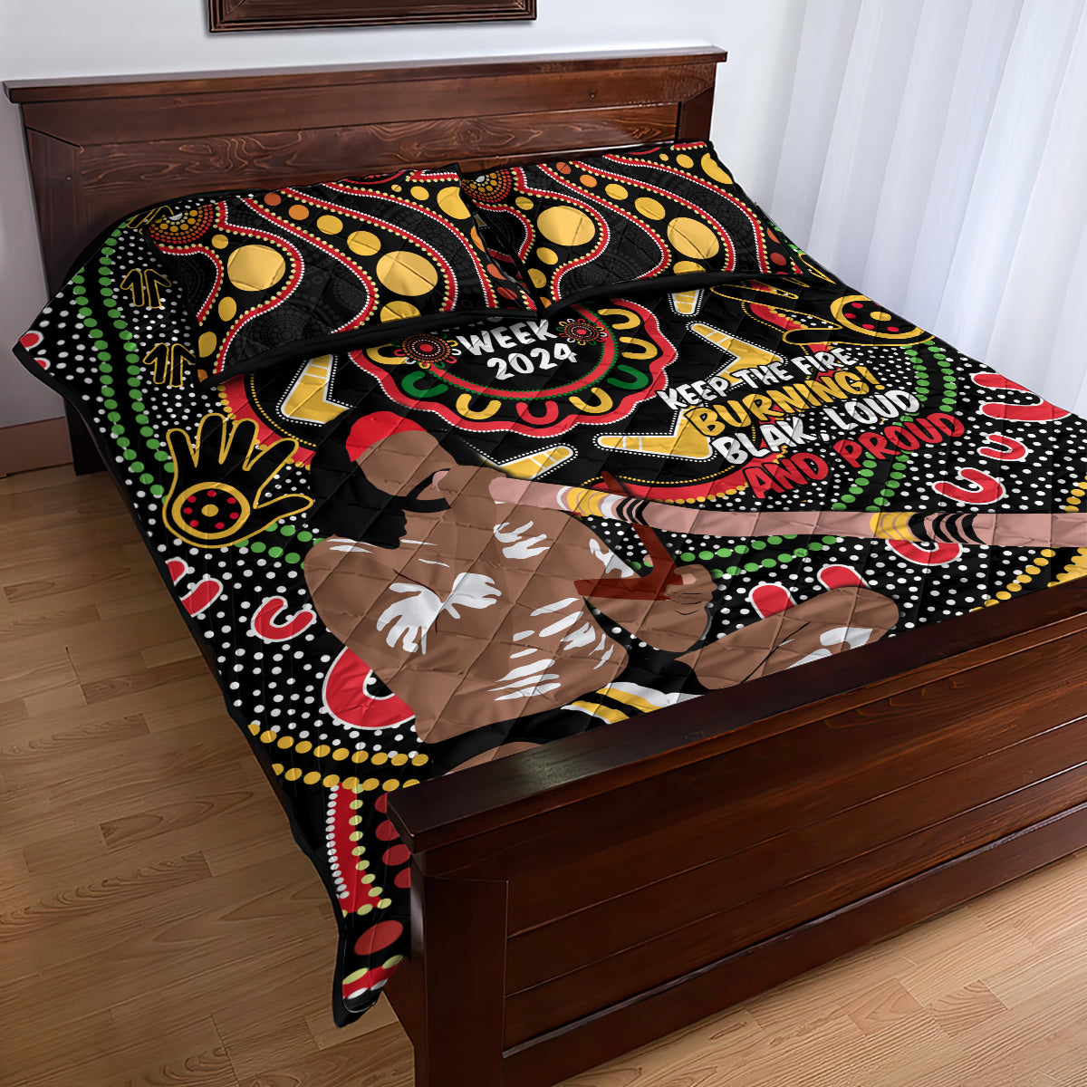 Australia Didgeridoo NAIDOC Week 2024 Quilt Bed Set Keep The Fire Burning Blak Loud and Proud
