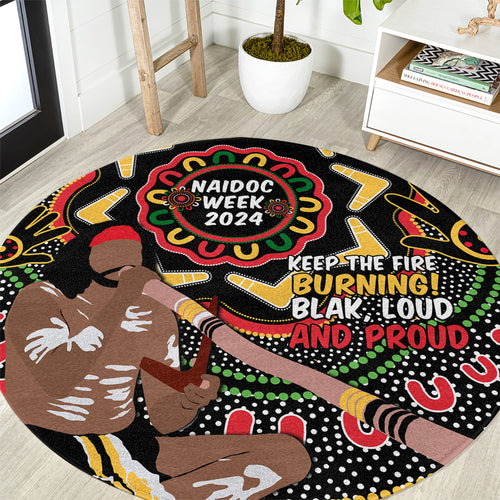 Australia Didgeridoo NAIDOC Week 2024 Round Carpet Keep The Fire Burning Blak Loud and Proud