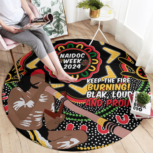 Australia Didgeridoo NAIDOC Week 2024 Round Carpet Keep The Fire Burning Blak Loud and Proud
