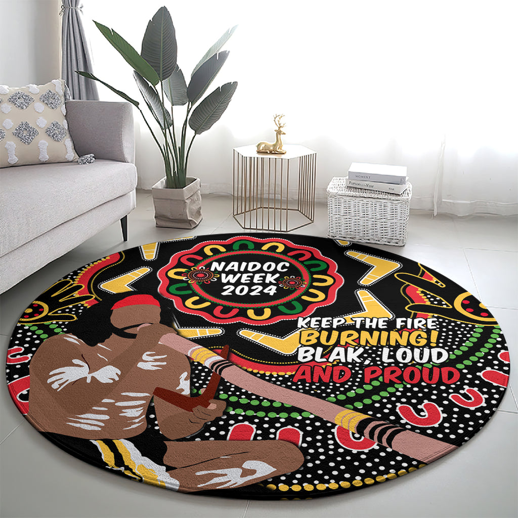 Australia Didgeridoo NAIDOC Week 2024 Round Carpet Keep The Fire Burning Blak Loud and Proud