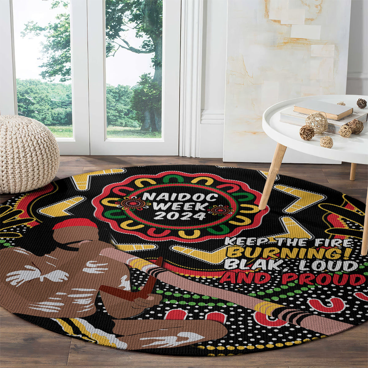 Australia Didgeridoo NAIDOC Week 2024 Round Carpet Keep The Fire Burning Blak Loud and Proud
